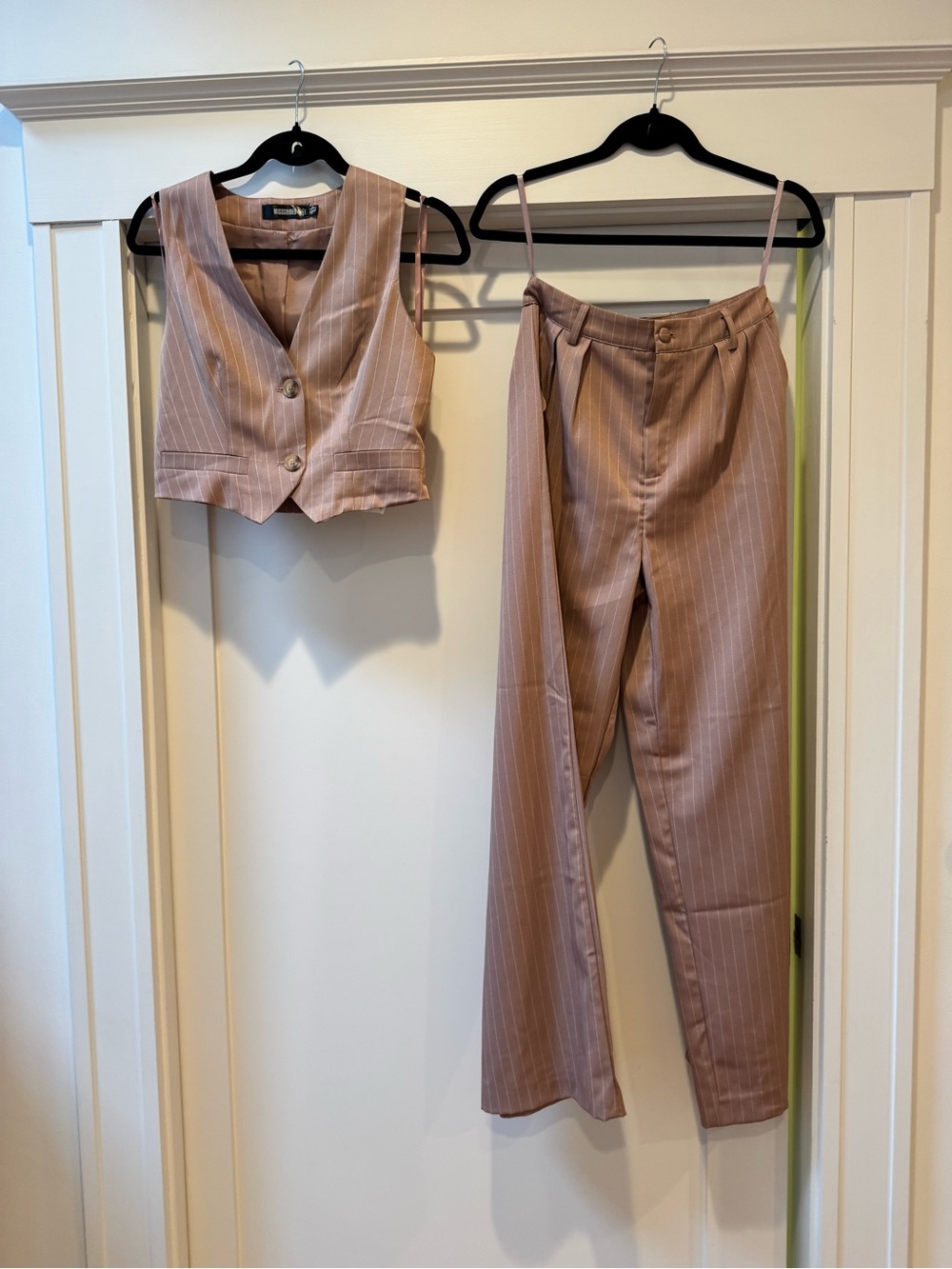Missguided Pink Pinstripe Tailored Vest & High-Waist Trousers